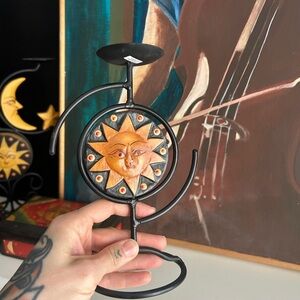 Vtg 90s Celestial Sun Metal Candle Holder